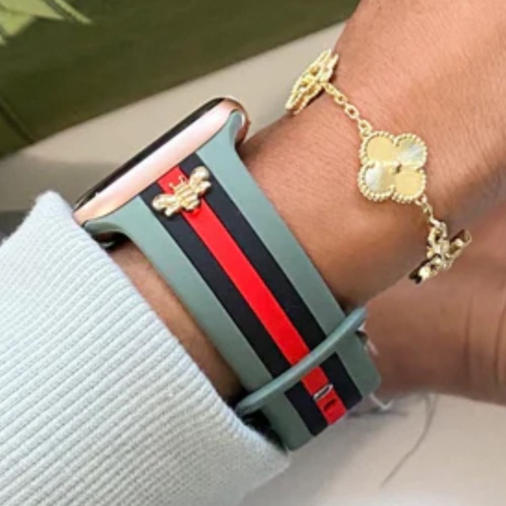 *NWOT* Honey Bee Apple Watch Band in Pine Green/Black/Red - Picture 3 of 7